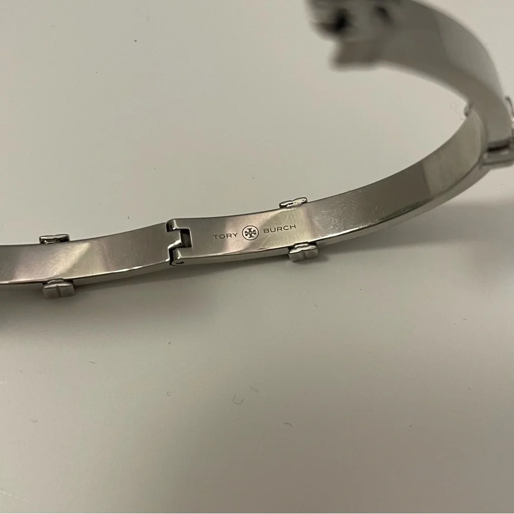 Tory Burch- Miller Logo Hinged Bangle Bracelet available in silver or gold - Picture 7 of 10